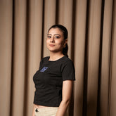 Women's Slim Fit Crop T-Shirt with Smiley Embroidery